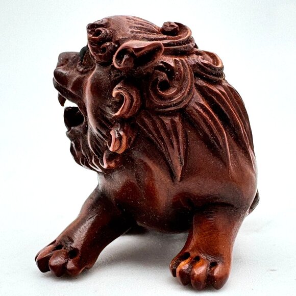 Ojime Netsuke 2 Foo Dog Lion Figurines Hand-Carved Boxwood Signed No Hole #1.2 - Picture 13 of 13